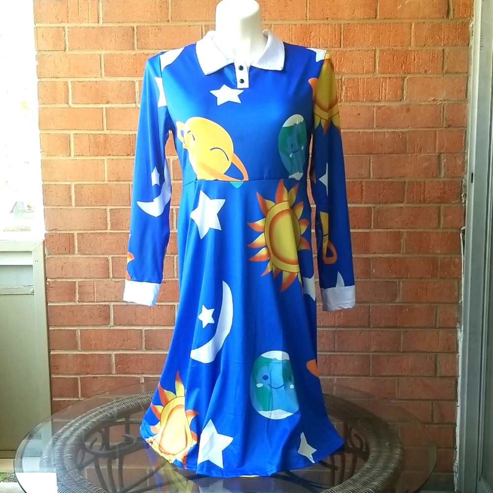 Blue Planet Earth Long Sleeve Collar Dress